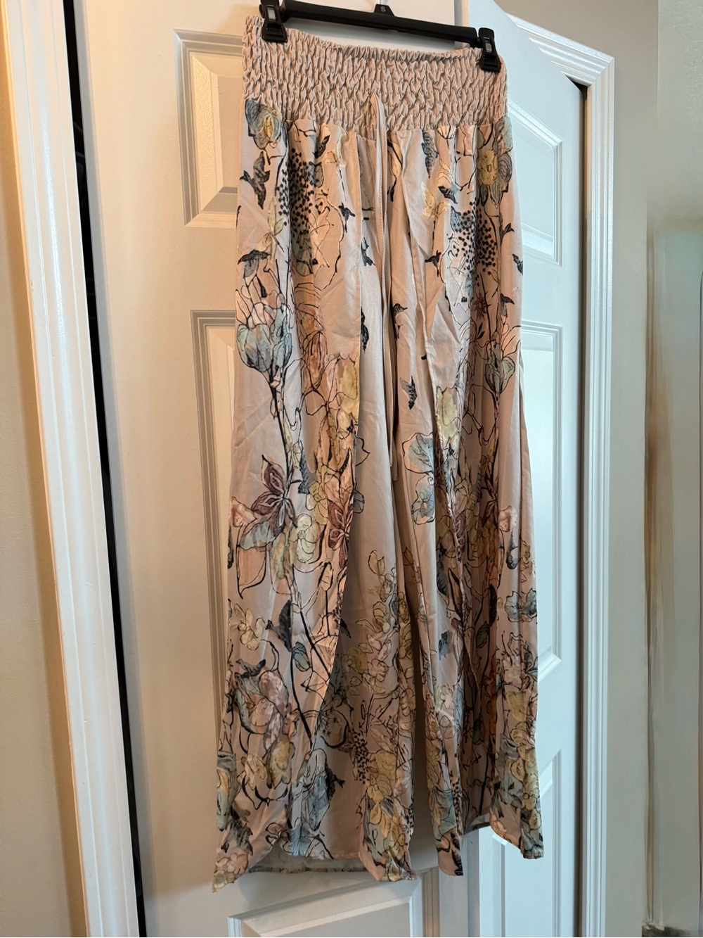 Floral Print Beige Maxi Pants/Skirt with Smocked Waist